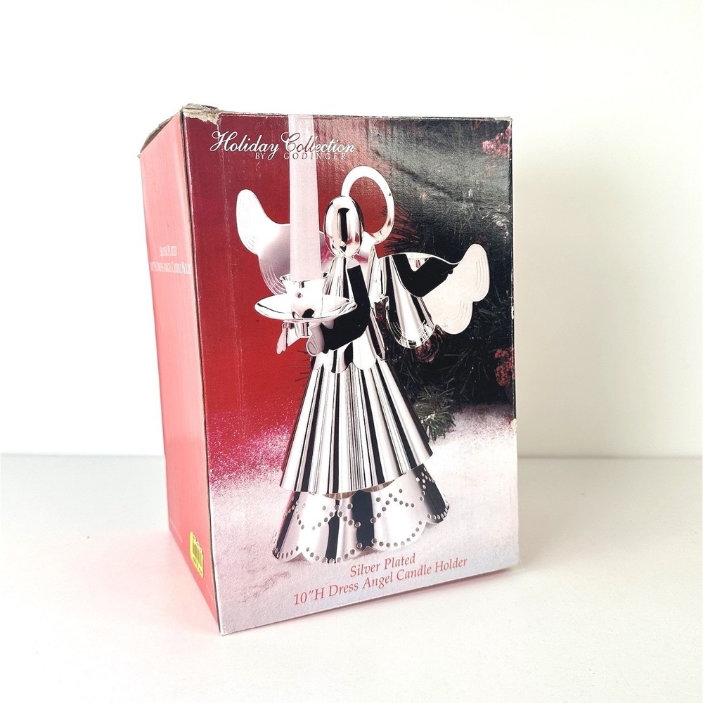 NIB Godinger Dress Christmas Angel Candle Stick Holder Silver Plated 10" Tall‎